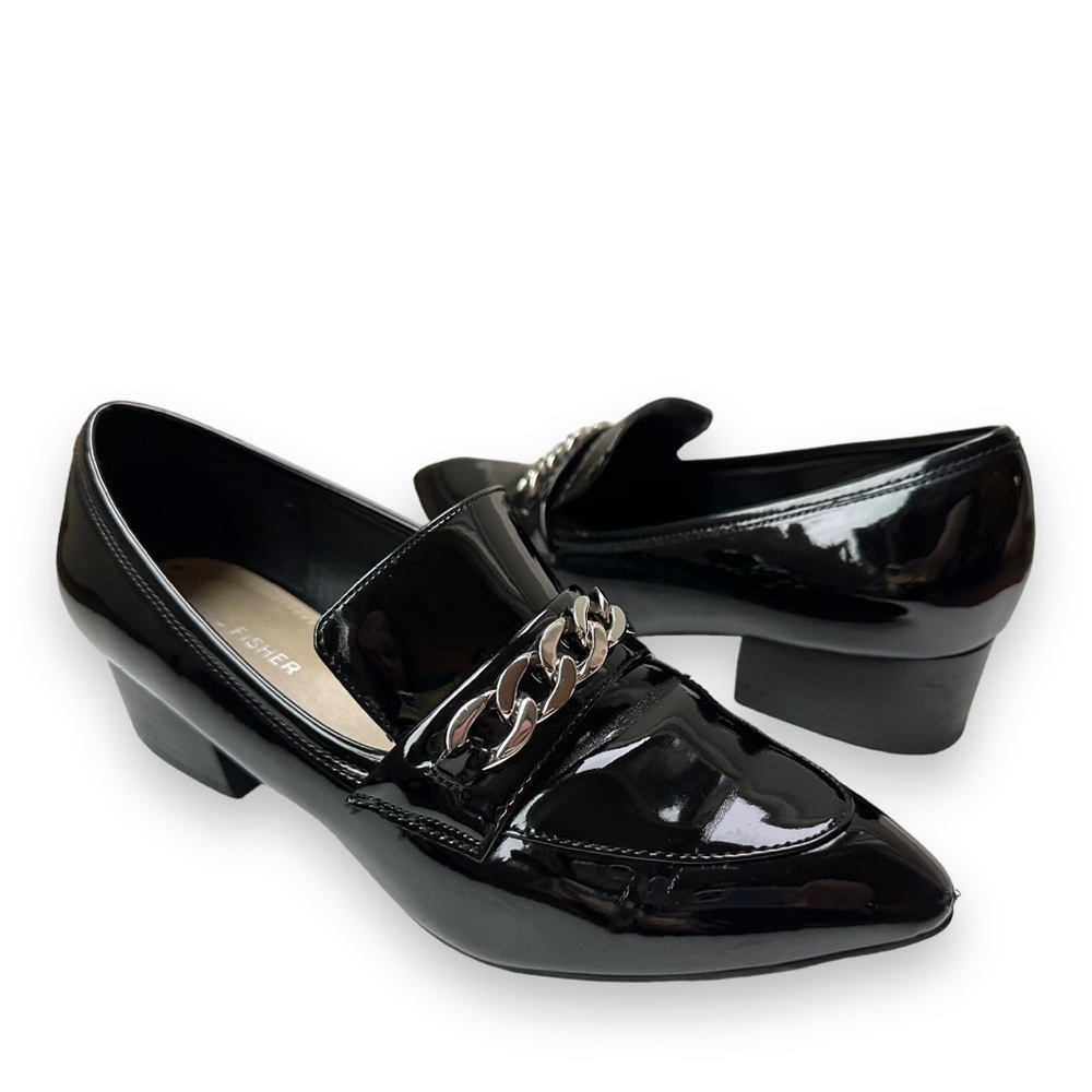 Marc Fisher Flecker Black Patent Chain Link Pointed Toe Loafers | 8.5 - Picture 2 of 16
